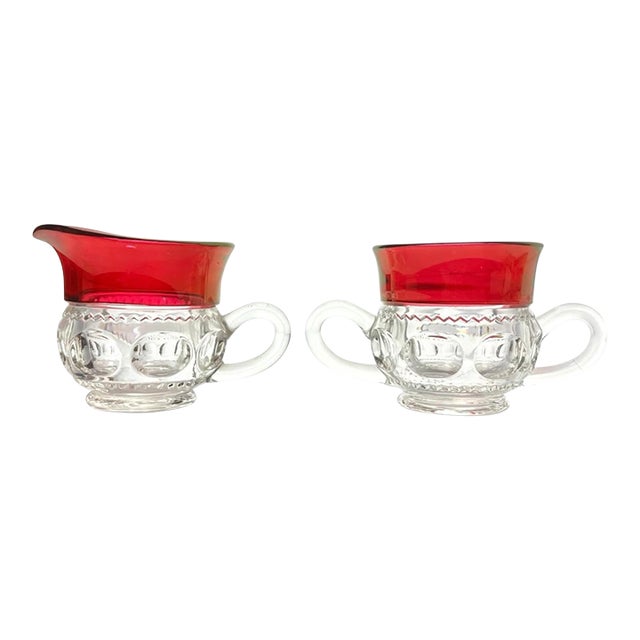 1950s Tiffin-Franciscan “King's Crown” Ruby Red Open Sugar Bowl & Creamer Set For Sale