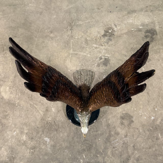 Large Bronze Bald Eagle Sculpture Catches Fish on Marble Base - 38"h For Sale - Image 10 of 11