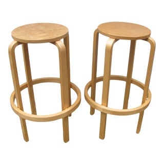 Alvar Aalto Style Birch Counter Stools - a Pair For Sale