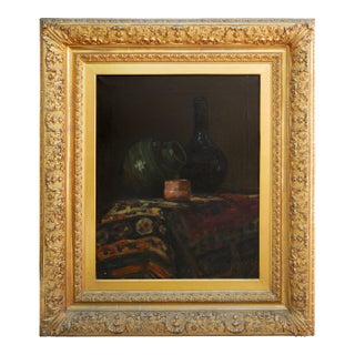 Leo Nardus Early 20th Century Naturalistic Still Life Painting of Jugs and a Carpet, Early 20th Century For Sale