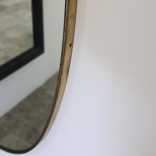 1960s Vintage Italian Patinated Brass Shield Mirror, 1950s For Sale - Image 5 of 14