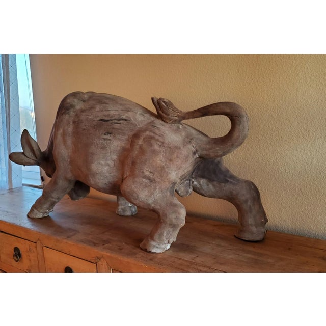 Vintage Carved Teak Bull Sculpture For Sale - Image 11 of 13