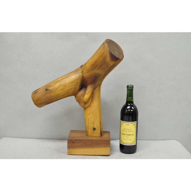 Vintage Mid Century Modern 19" Male Nude Abstract Solid Carved Wood Sculpture, Unsigned. Circa Late 20th Century....
