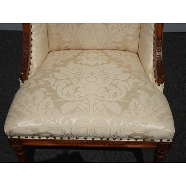 Vintage Traditional French White Silk Damask Accent Chair W Decor Nails For Sale - Image 9 of 13