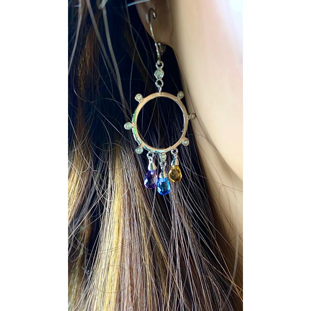 Metal 14 Karat White Gold Diamond Circle Earrings With 2.50 Carats Gemstone Briolettes - 2 Pieces For Sale - Image 7 of 9