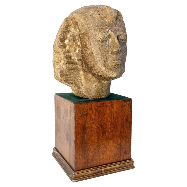 Egyptian Cement Pharaoh Bust Statue on Pedestal, Late 19th Century For Sale - Image 10 of 10