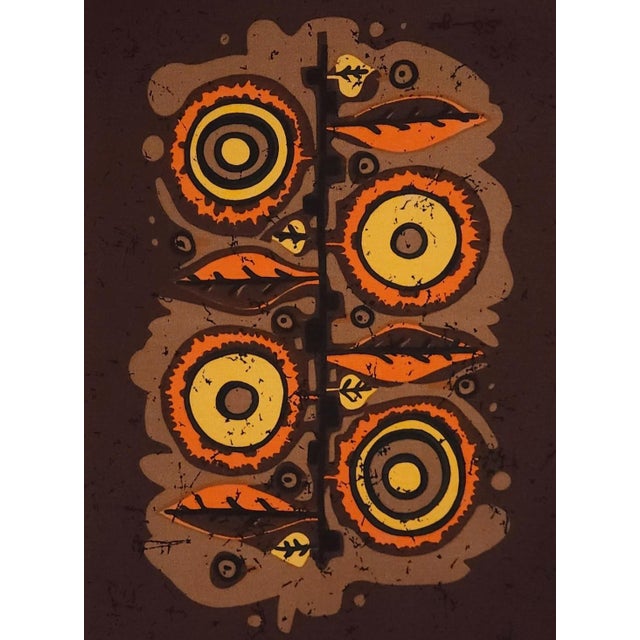Mid-century screen-printed wall hanging. Signed by the german artist Traute Sänger Unused, very rare find in this Acquired...