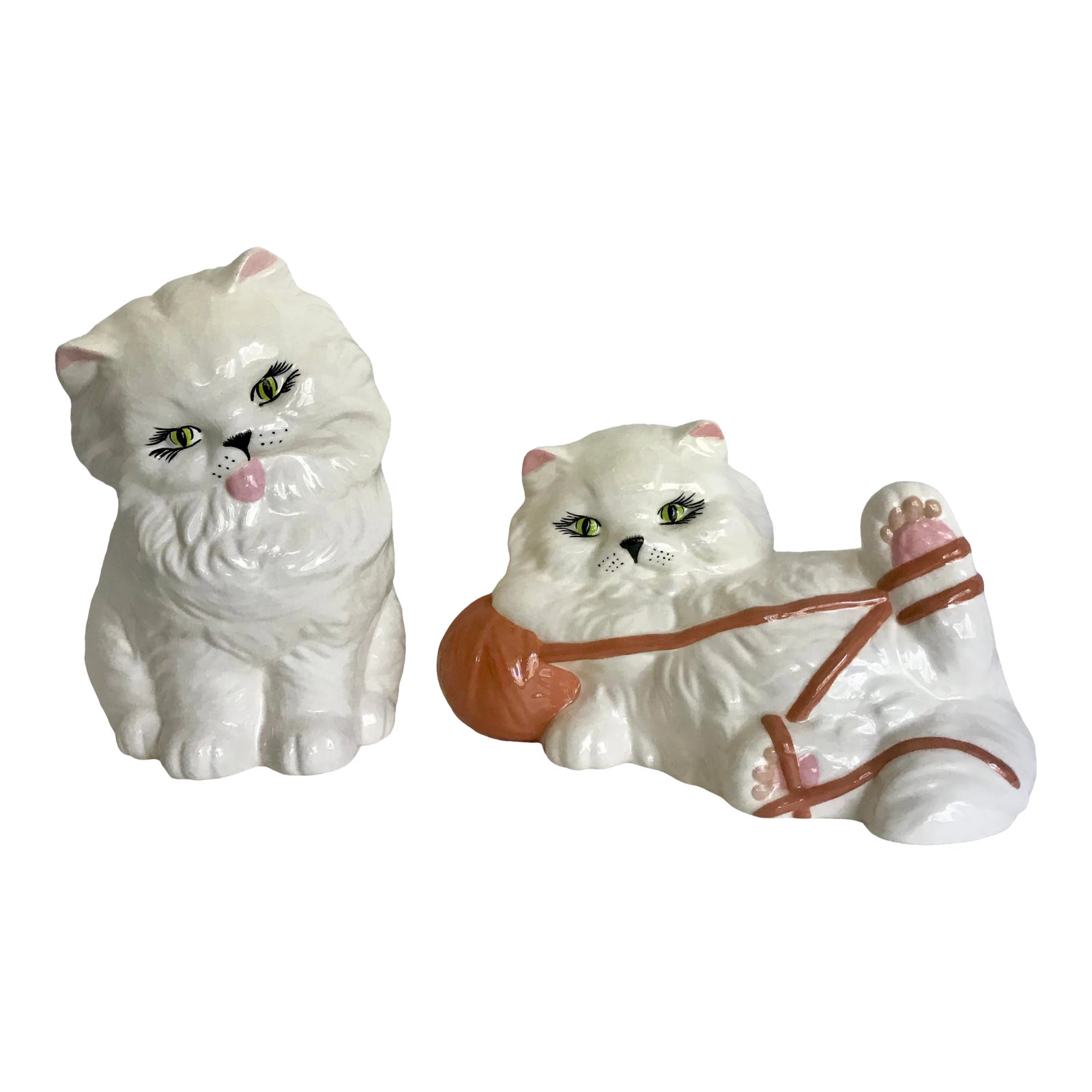 Vintage Large Porcelain Kitty Cat Figurines - a Pair | Chairish