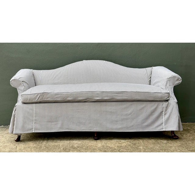 White Vintage Hickory Chair Tie Back Slipcovered Camelback Sofa For Sale - Image 8 of 13