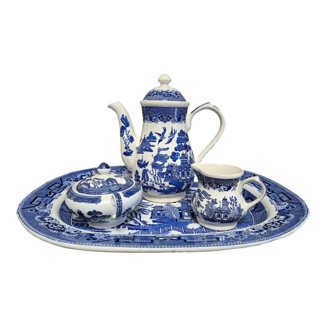Late 20th Century Blue Willow Chinoiserie Coffee Serving Set - Set of 4 For Sale