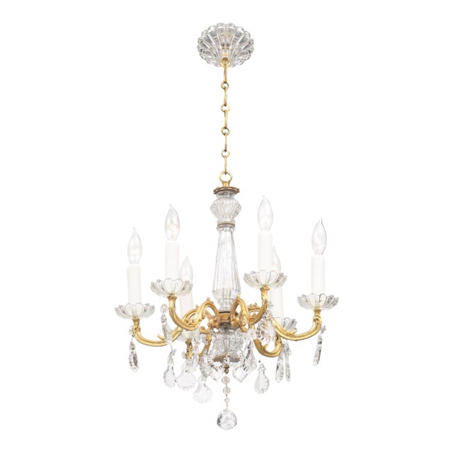 Petite Gilt Bronze & Crystal Louis XV Style Chandelier, 1930s France For Sale