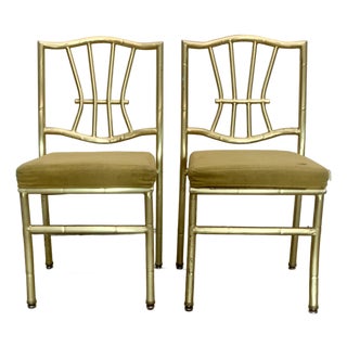 A Pair of Late 20th Century Faux Bamboo Gold Banquet Dining Chairs by Shelby Williams For Sale