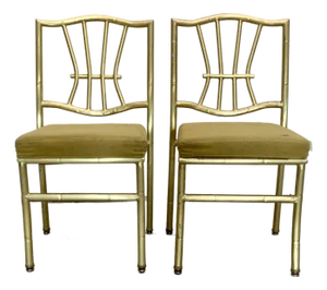 A Pair of Late 20th Century Faux Bamboo Gold Banquet Dining Chairs by Shelby Williams