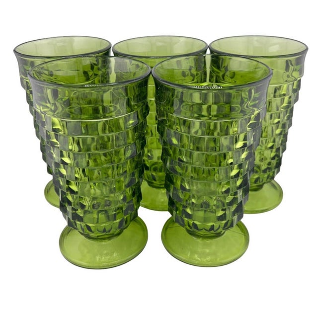Mid 20th Century Vintage Green Glass Tumblers – Set of Five Textured Mid-Century Barware For Sale - Image 5 of 7