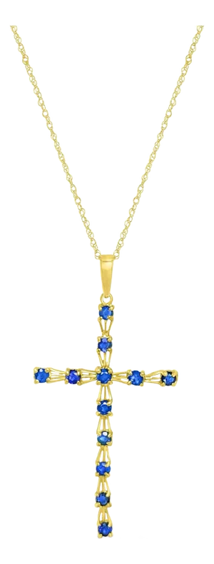 Skinny Sapphire Cross Necklace .50cttw 14k Yellow Gold