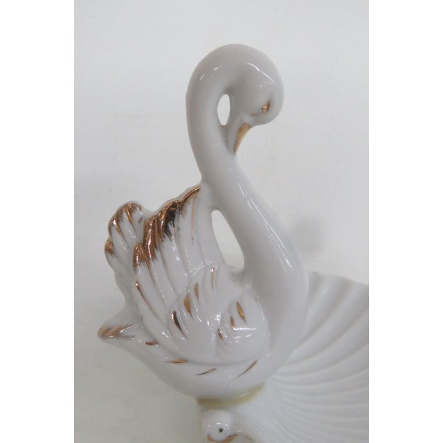Mid-Century Modern Porcelain Swan Figurine With Gold Trim Shell Trinket Dish Made in Japan 4857b For Sale - Image 3 of 14