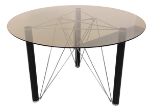 Vintage Round Dining Table in Smoked Glass with Black Metal and Chrome Metal, 1980s