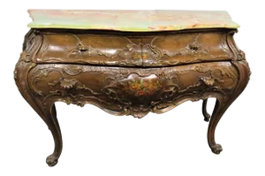 Italian Carved Walnut Green Oynx Top Commade