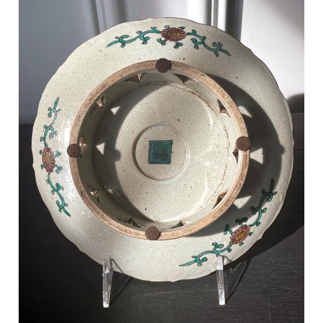 Antique Japanese Ceramic Ko-Kutani Revival Footed Dish For Sale - Image 9 of 18