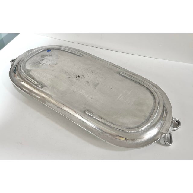Metal Vintage Aluminum Bow Handle Serving Tray – Hollywood Regency Silver Tone Vanity Tray, Grandmillennial Decor For Sale - Image 7 of 9