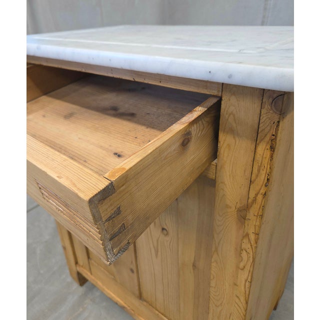 1920s Antique European Pine and Marble Side Table or Nightstand For Sale - Image 5 of 14