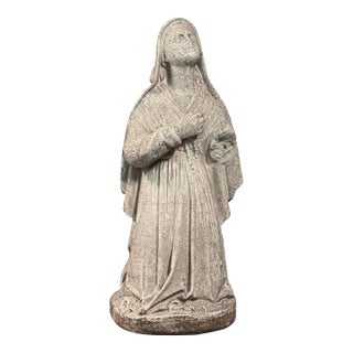 Antique Carved Stone Folk Art Religious Sculpture of a Kneeling Woman For Sale