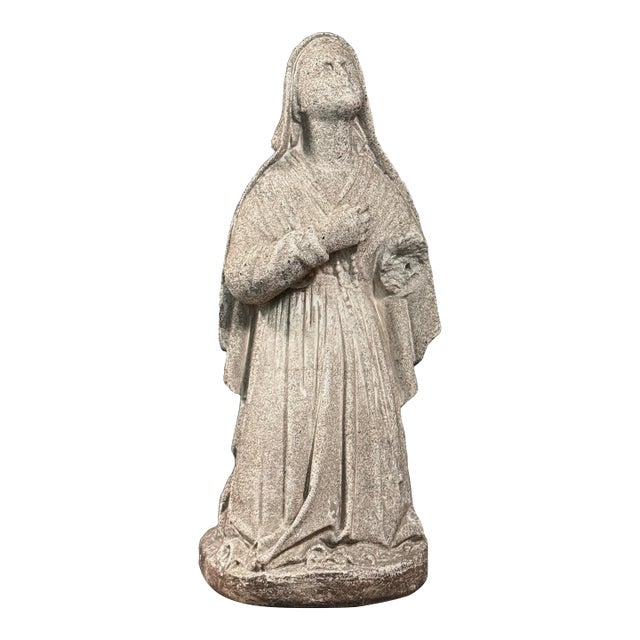 Antique Carved Stone Folk Art Religious Sculpture of a Kneeling Woman For Sale