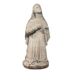 Antique Carved Stone Folk Art Religious Sculpture of a Kneeling Woman
