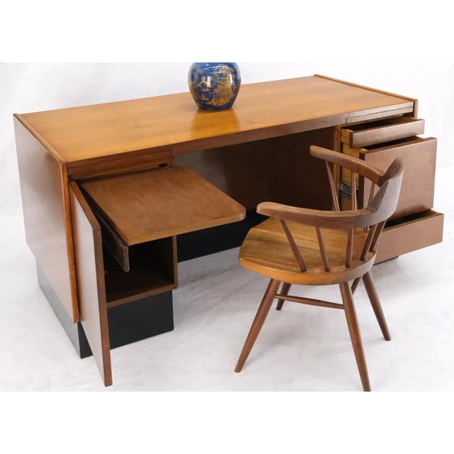 American Walnut Ed Wormley for Dunbar Double Pedestal Desk w/ Folding Return For Sale - Image 11 of 13