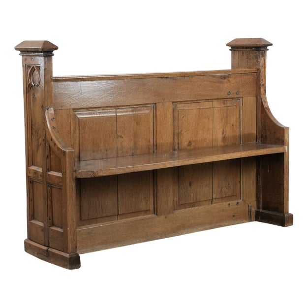 Antique Gothic Style Oak Church Pew with Carvings For Sale