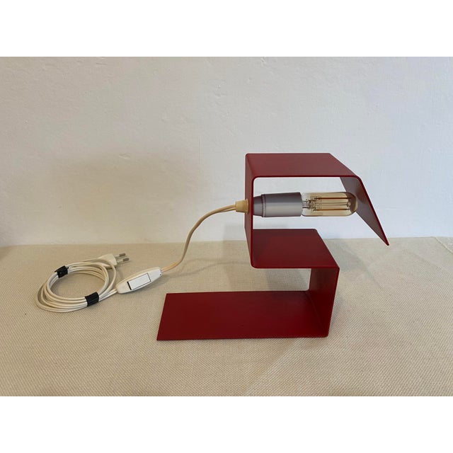 Vintage Geometric Red Metal Table Lamp, 1970s For Sale - Image 15 of 15
