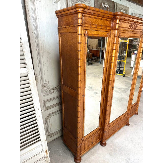Antique Faux Bamboo Wardrobe with Mirror, Late 19th Century For Sale - Image 4 of 18