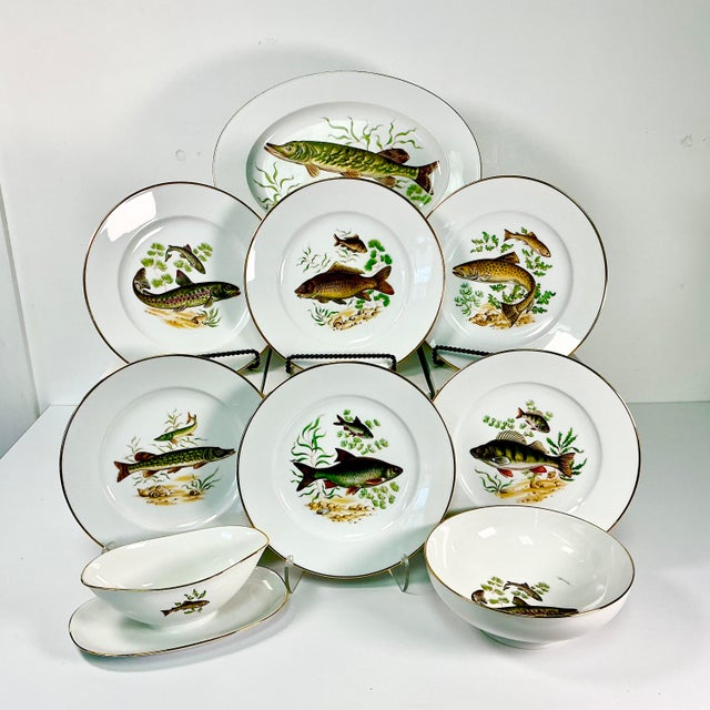 Ceramic 1960s Vintage Adirondack Rustic European Porcelain Fish Dinnerware - 9 Piece Set. For Sale - Image 7 of 17