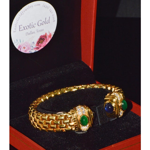 Vintage Fope Flex’it Natural 5.20ct Diamond Sapphire Emerald 18k Gold Open Cuff Bracelet For Sale - Image 14 of 14