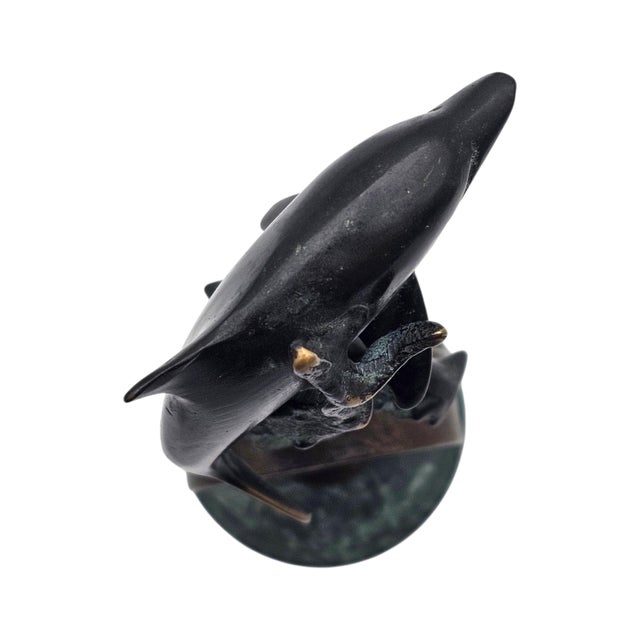 Modernist Bronze Dolphin Sculpture on Marble Base, 8" For Sale - Image 9 of 14
