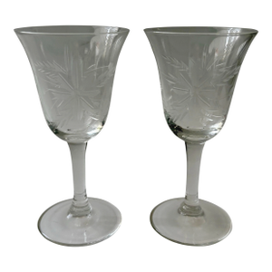 Vintage Etched Floral Cordial Glasses – Set of 2 – Elegant Mid-Century Stemware