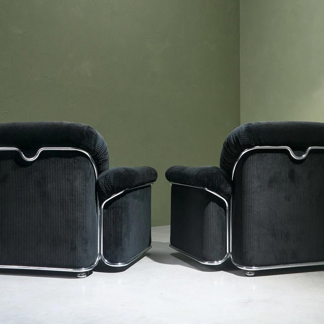 Textile Lounge Chairs in Chromed Steel and Black Corduroy Fabric, Italy, Set of 2 For Sale - Image 7 of 13
