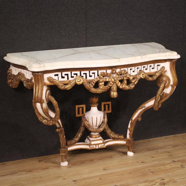 Goldenrod French Lacquered and Painted Console Table, 1980s For Sale - Image 8 of 12