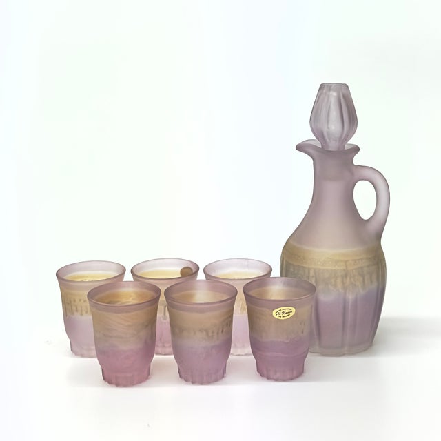Glass Frosted Mauve Art Glass Shot Glasses and Decanter - Set of 7 For Sale - Image 7 of 7