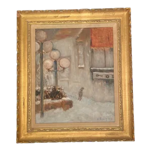 1940s Expressionist Winter Scene Painting, Framed