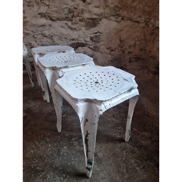 French Industrial Metal Stools by Multipl's, 1930s, Set of 6 For Sale - Image 13 of 15