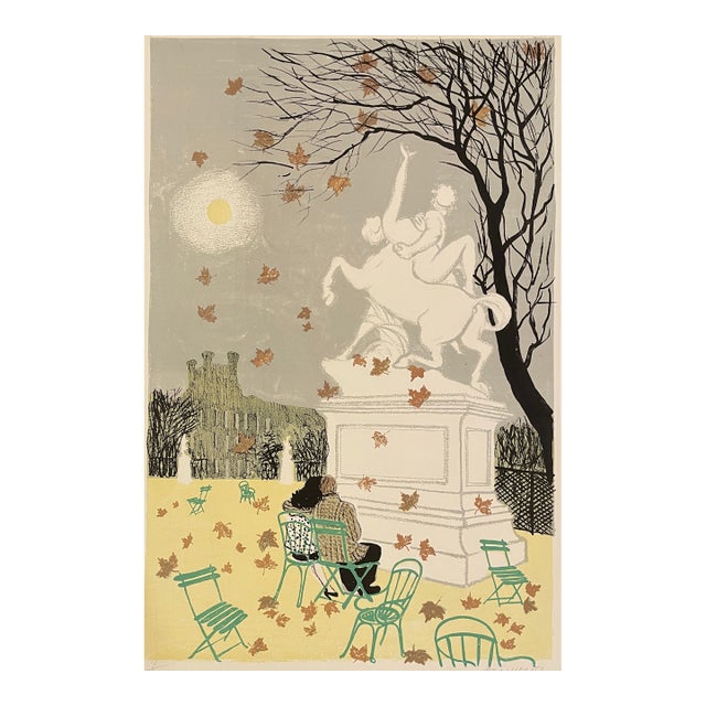 1955 Tuileres Paris French Lithograph For Sale