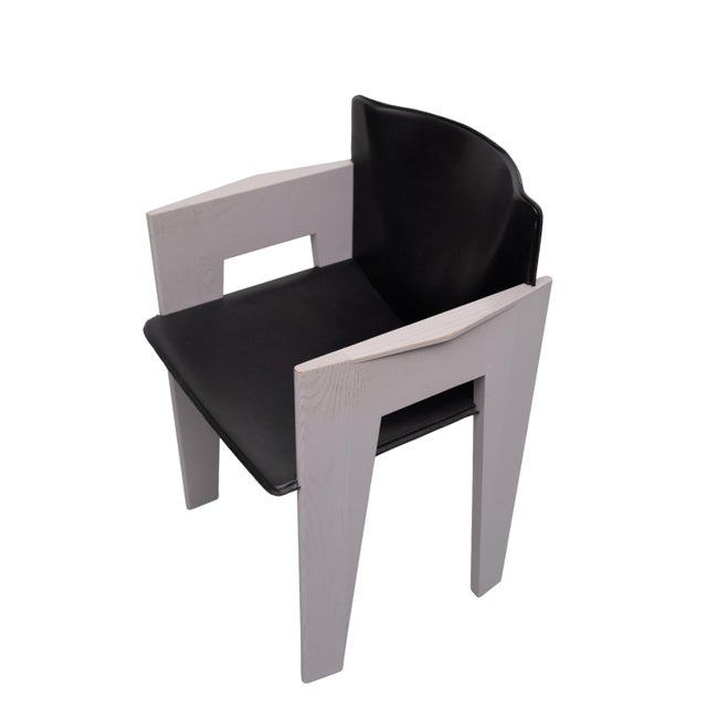 Leather & Wood Dining Chairs by Arnold Merckx for Arco, 1980s, Set of 5 For Sale - Image 17 of 18