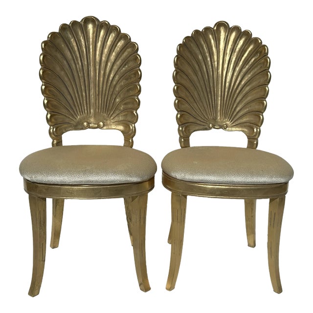 Pair of Grotto Gold Leaf Shell Bach Chairs For Sale