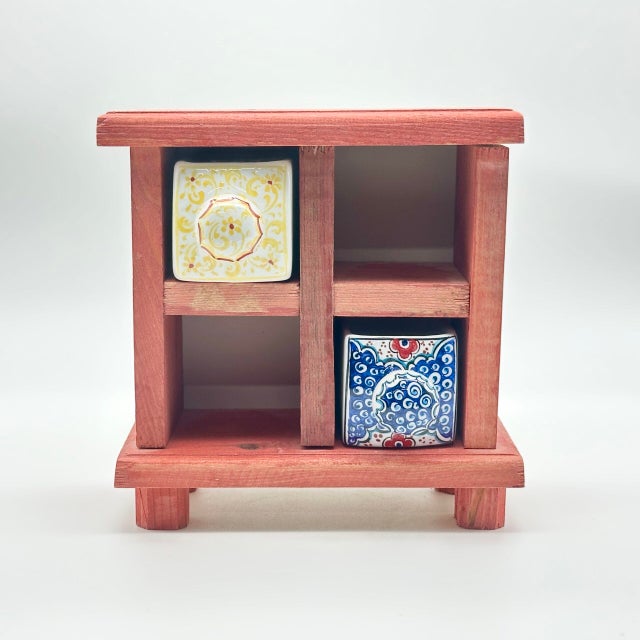Wood Handmade Wooden Mini Chest & Ceramic Drawer Set (4-Slot) – Rustic Vanity & Desk Organizer for Jewelry, Art Supplies, Trinkets For Sale - Image 7 of 10