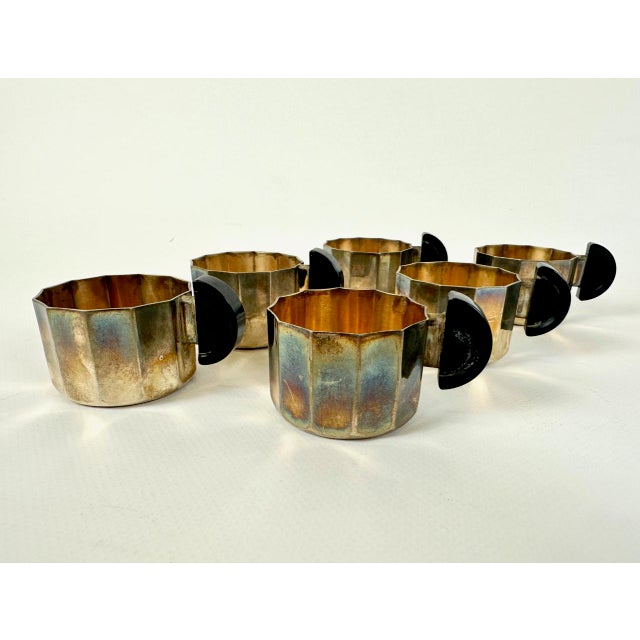 Bauhaus Silver-Plated Mocha Cups with Bakelite Handles, 1930s, Set of 6 For Sale - Image 4 of 13