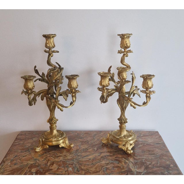 Antique Louis XV Candleholders in Gilt Bronze, Set of 2 For Sale - Image 4 of 18