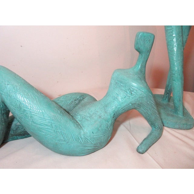 1980s Large Modern Itzik Benshalom 2/9 Figural Patinated Nude Bronze Statue Couple - Set of 2 For Sale - Image 9 of 11