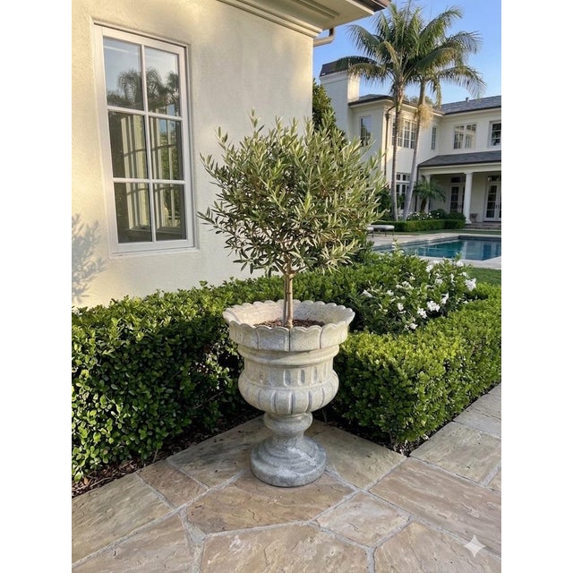 Large Neoclassical Scalloped Green Marble Garden Urn Planter For Sale - Image 9 of 12
