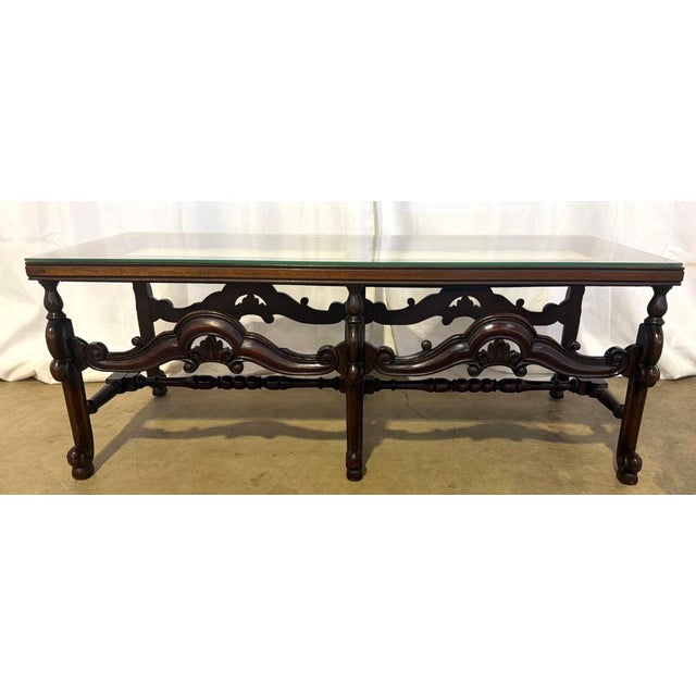 Wood Antique Spanish Baroque Style Mahogany Vitrine Display Coffee Table For Sale - Image 7 of 10